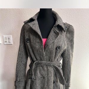 bebe Black and Gray Textured Trench Coat